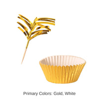 144 Pack Bulk Metallic Party Cupcake Liners & Picks - Gold
