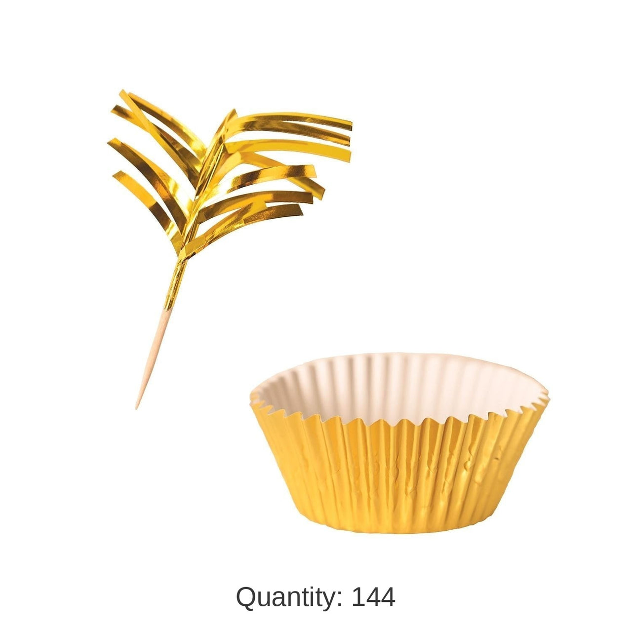 144 Pack Bulk Metallic Party Cupcake Liners & Picks - Gold
