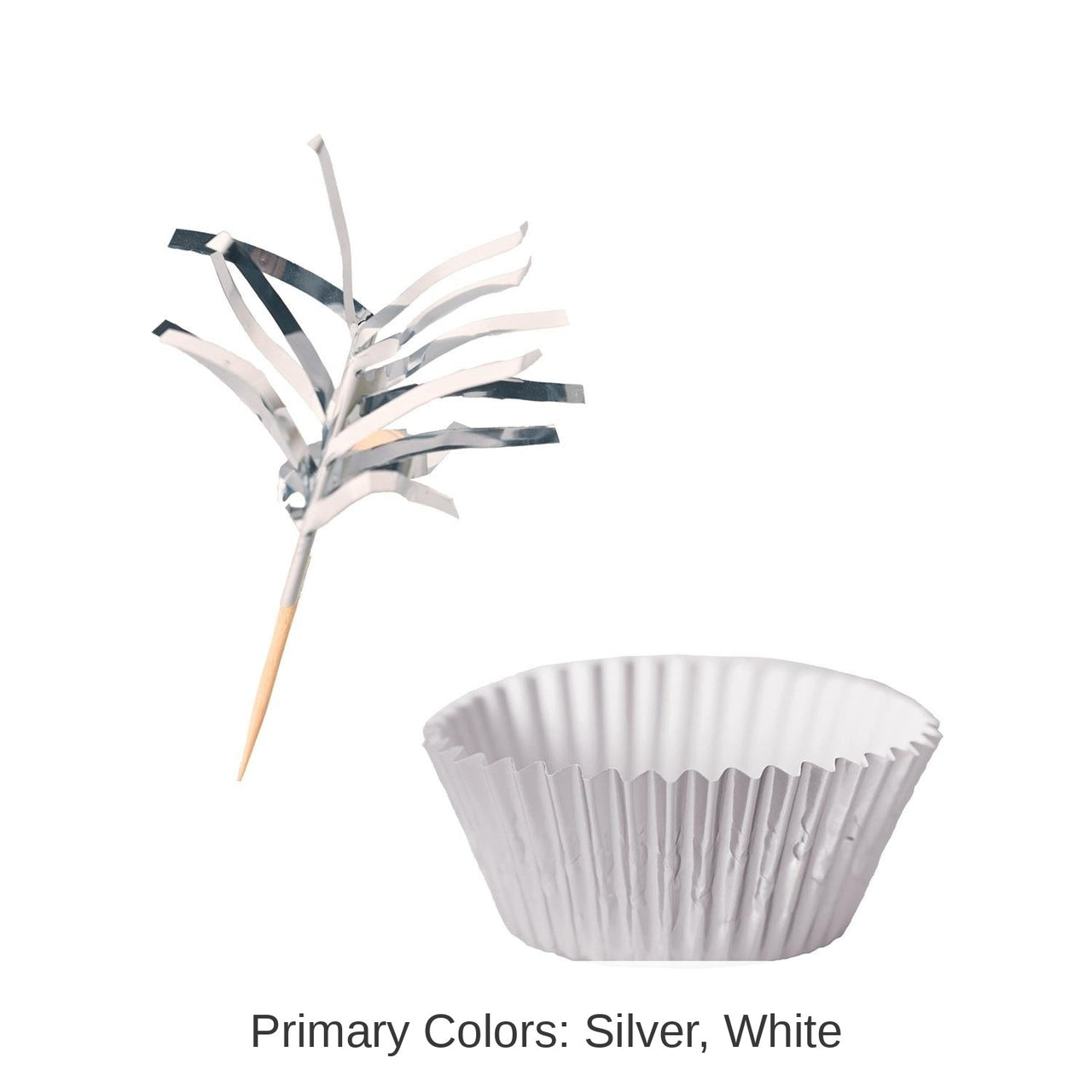144 Pack Bulk Metallic Party Cupcake Liners & Picks - Silver