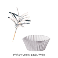 144 Pack Bulk Metallic Party Cupcake Liners & Picks - Silver