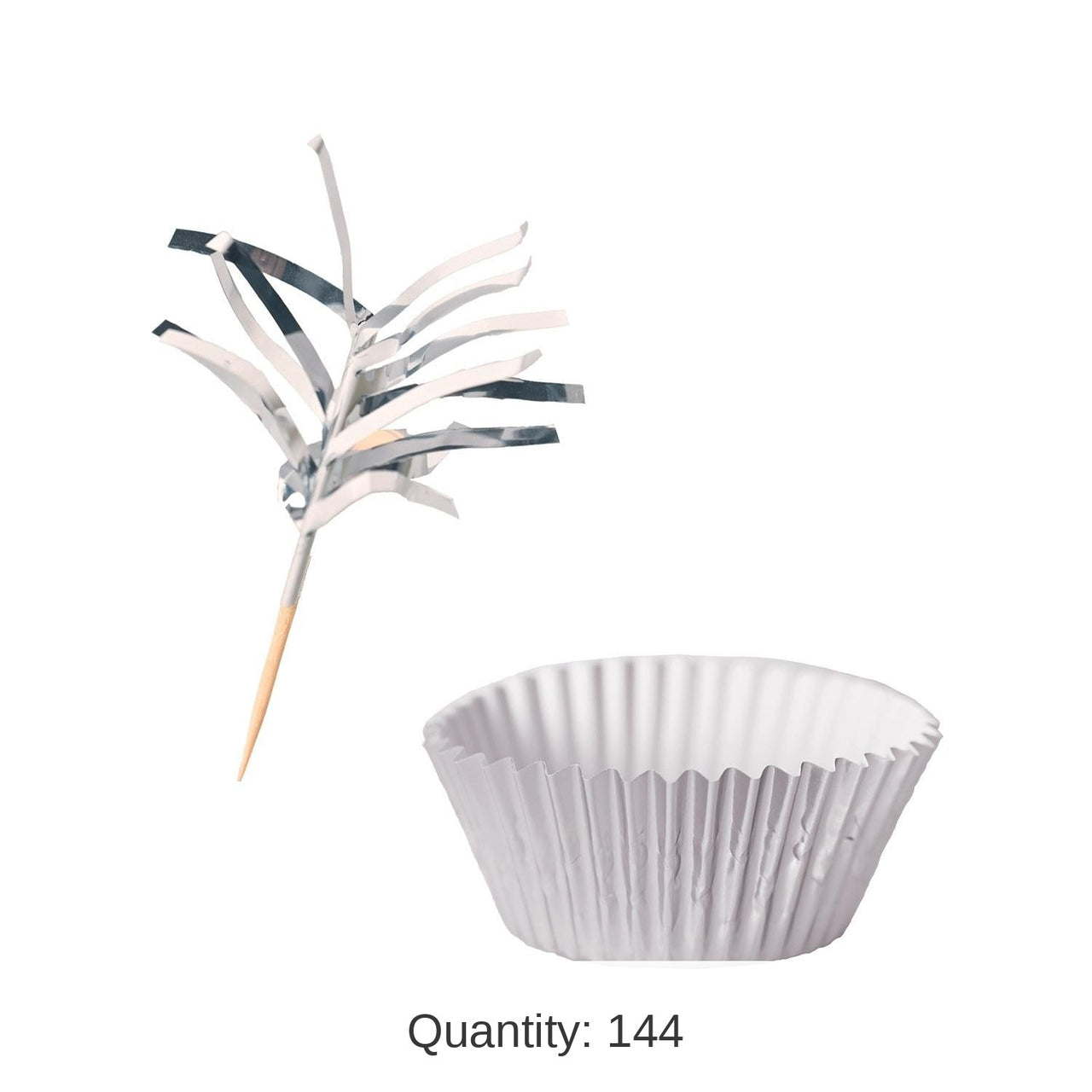 144 Pack Bulk Metallic Party Cupcake Liners & Picks - Silver