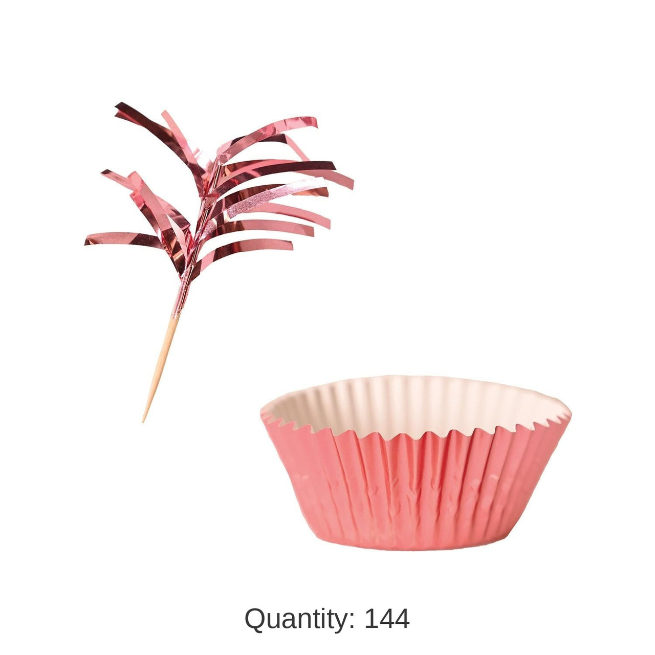 144 Pack Bulk Metallic Party Cupcake Liners & Picks - Rose Gold