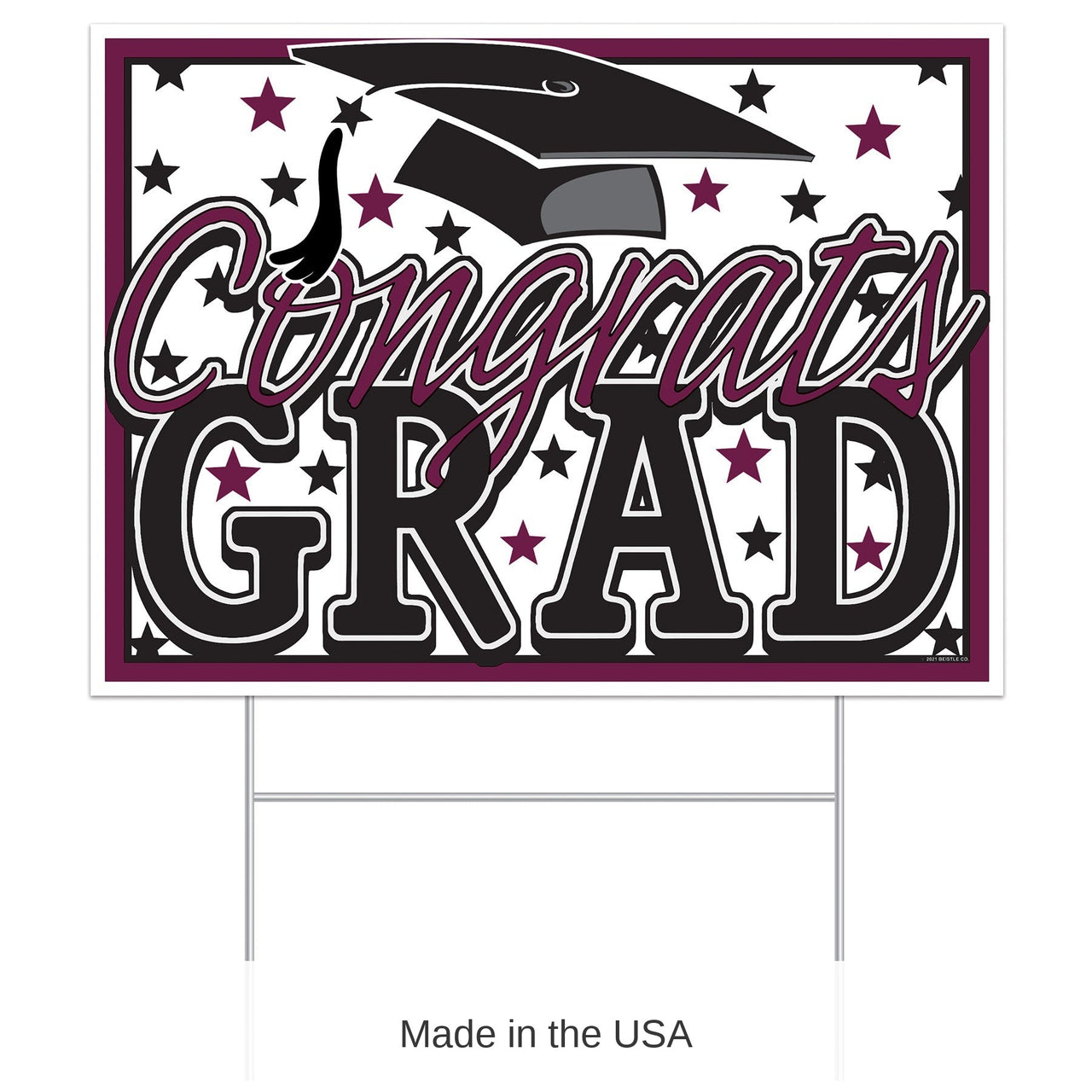 6 Pack Bulk Burgundy Plastic Congrats Grad Yard Sign