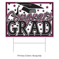 6 Pack Bulk Burgundy Plastic Congrats Grad Yard Sign