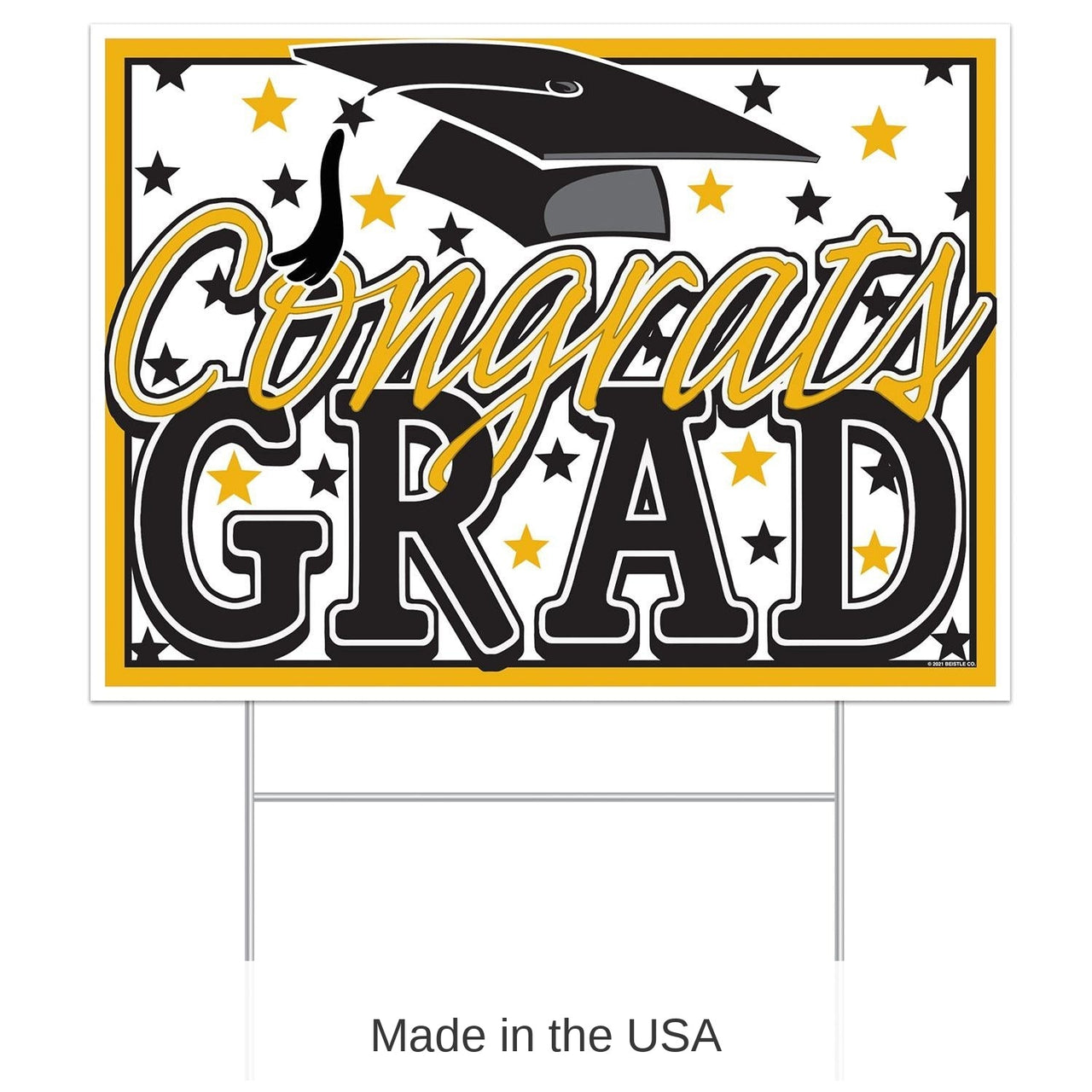 6 Pack Bulk Plastic Gold Congrats Grad Graduation Party Yard Sign