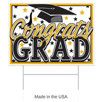 6 Pack Bulk Plastic Gold Congrats Grad Graduation Party Yard Sign