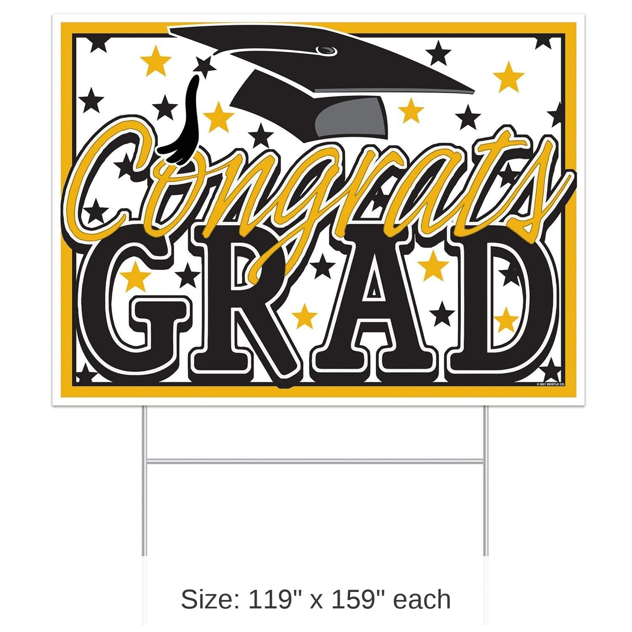6 Pack Bulk Plastic Gold Congrats Grad Graduation Party Yard Sign