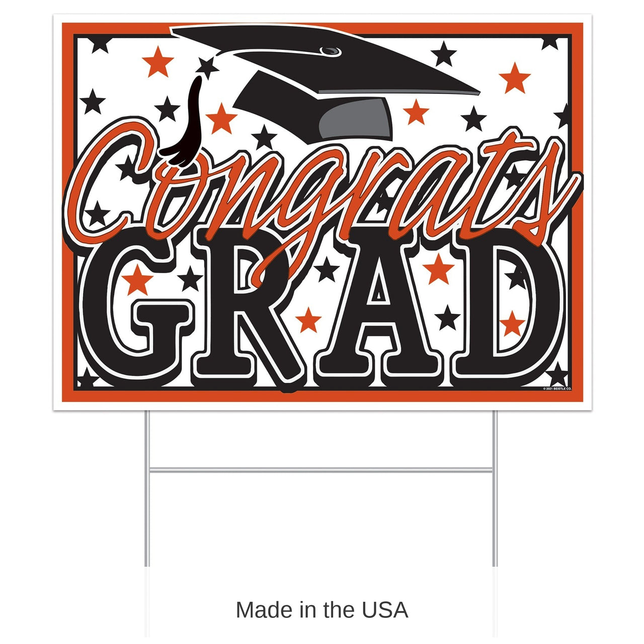 6 Pack Bulk Orange Plastic Congrats Grad Yard Sign
