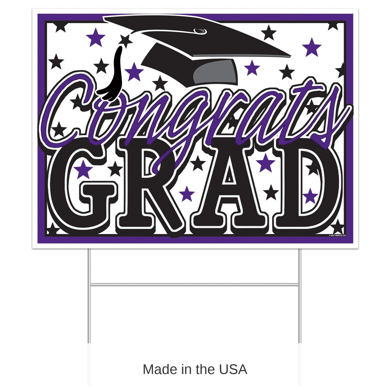 6 Pack Bulk Purple Plastic Congrats Grad Yard Sign