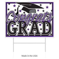 6 Pack Bulk Purple Plastic Congrats Grad Yard Sign