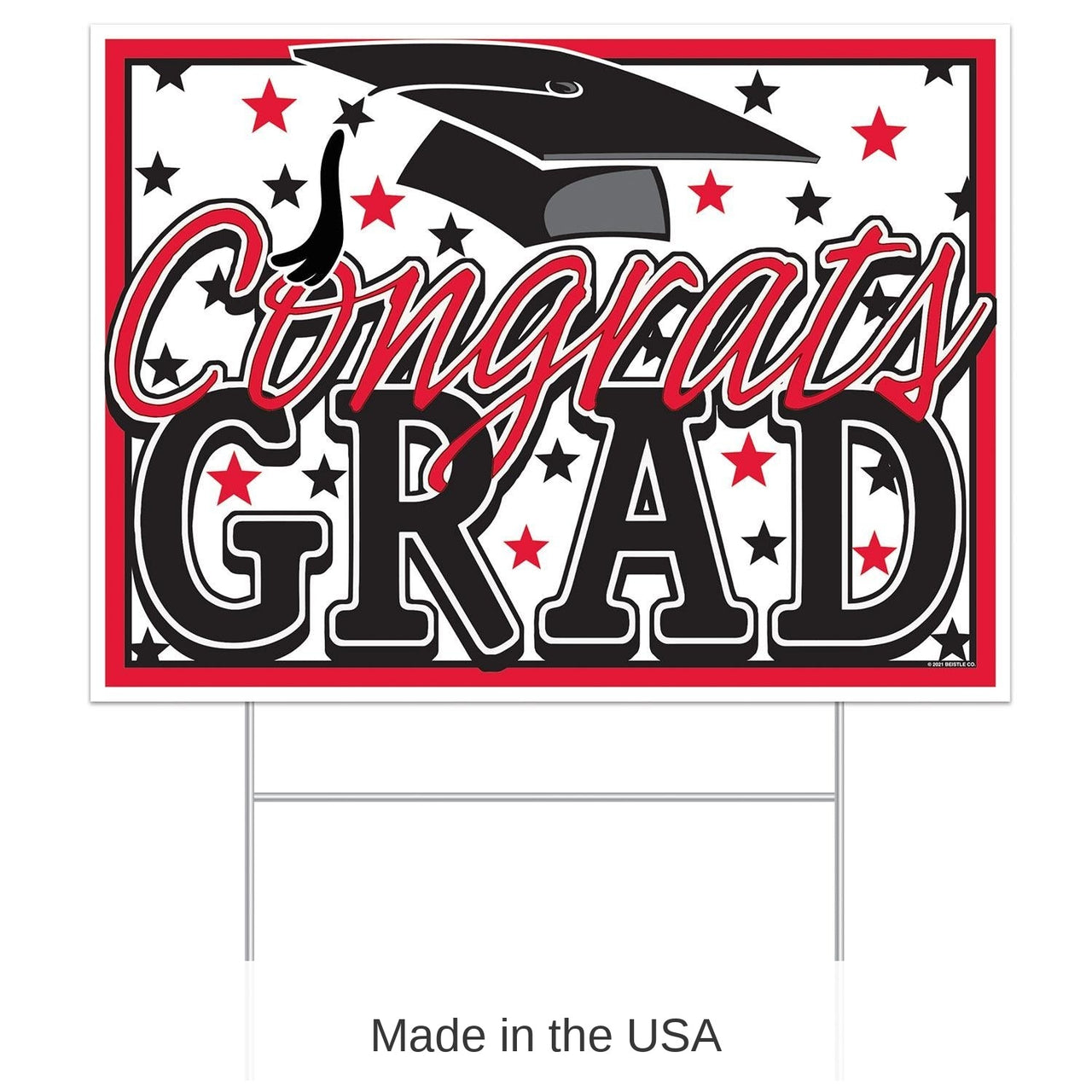 6 Pack Bulk Plastic Red Congrats Grad Graduation Party Yard Sign