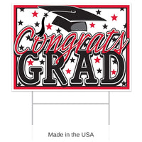 6 Pack Bulk Plastic Red Congrats Grad Graduation Party Yard Sign