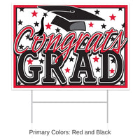 6 Pack Bulk Plastic Red Congrats Grad Graduation Party Yard Sign