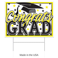 6 Pack Bulk Plastic Yellow Congrats Grad Graduation Party Yard Sign