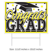 6 Pack Bulk Plastic Yellow Congrats Grad Graduation Party Yard Sign
