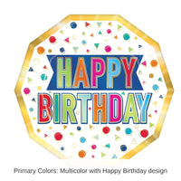 96 Pack Bulk Happy Birthday Party Decagon Paper Plates 9 inch