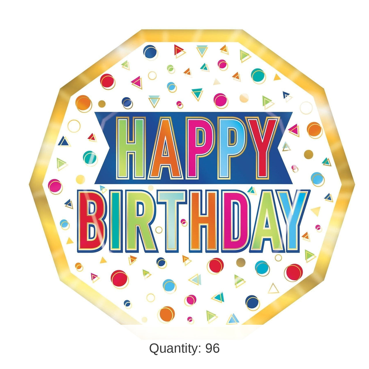 96 Pack Bulk Happy Birthday Party Decagon Paper Plates 9 inch
