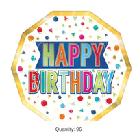 96 Pack Bulk Happy Birthday Party Decagon Paper Plates 9 inch
