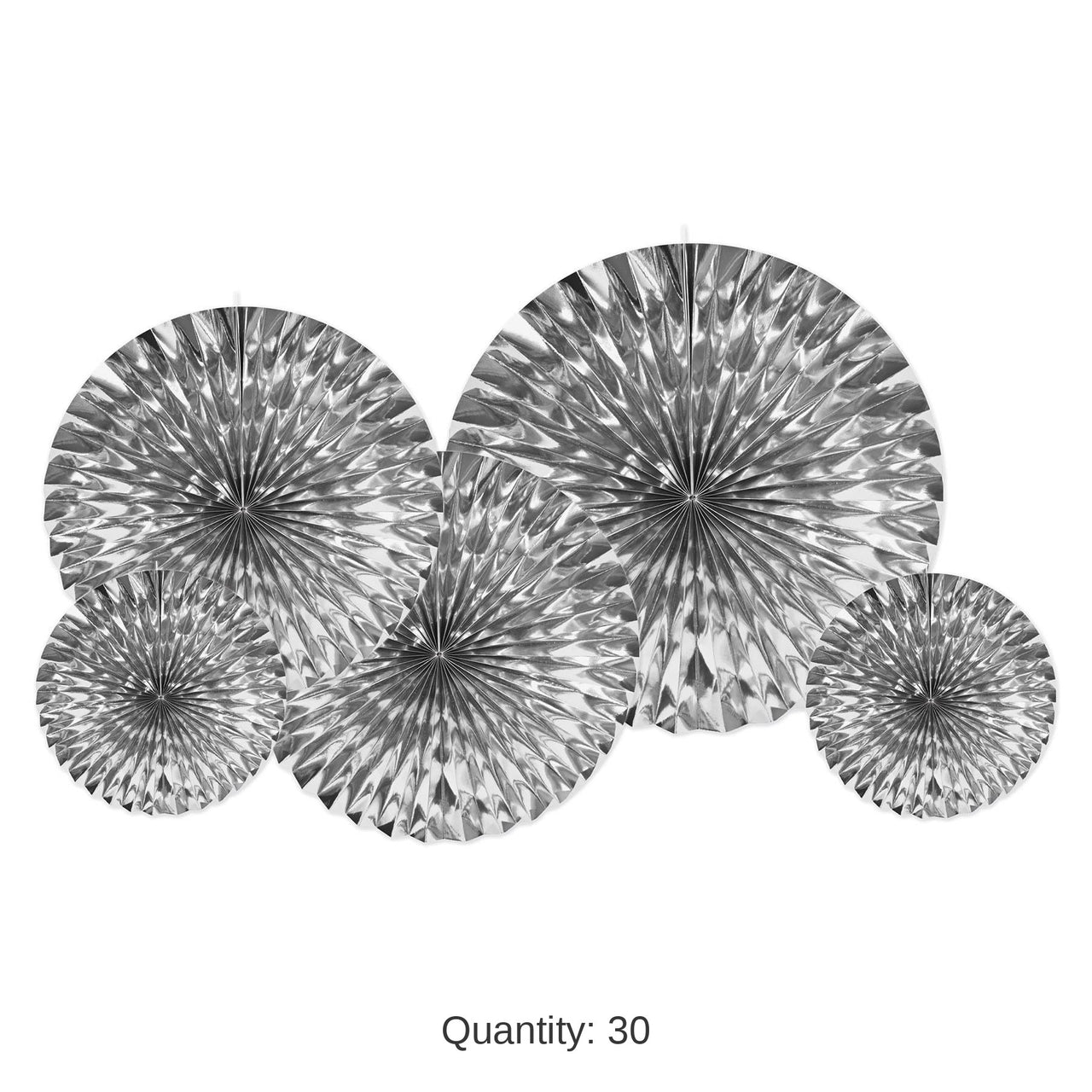30 Pack Bulk Metallic Party Fans - Silver