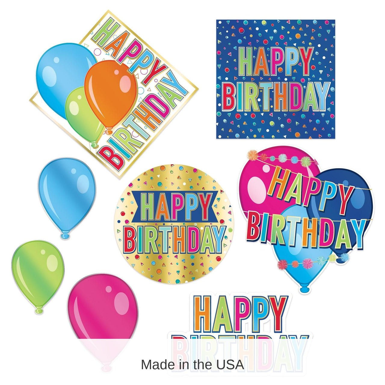 96 Pack Bulk Foil Happy Birthday Party Cutouts