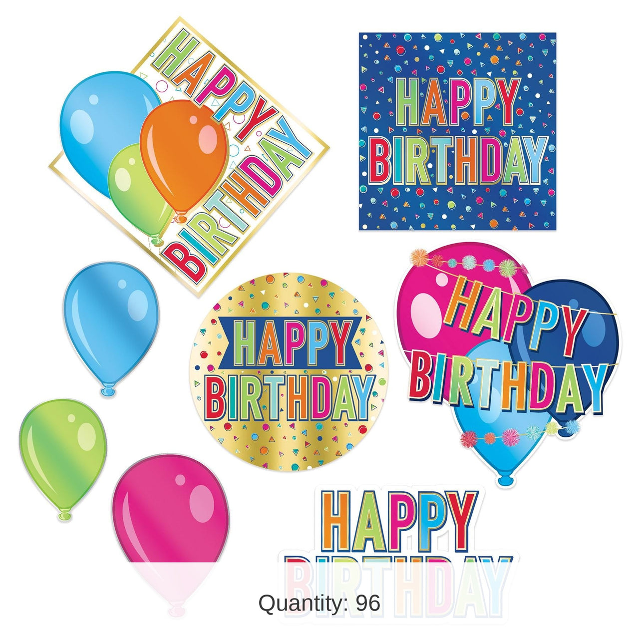 96 Pack Bulk Foil Happy Birthday Party Cutouts