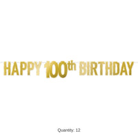 12 Pack Bulk Happy 100th Birthday Streamer Foil Banner Decoration