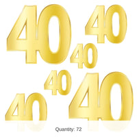 72 Pack Bulk Foil 40th Birthday Party Cutouts