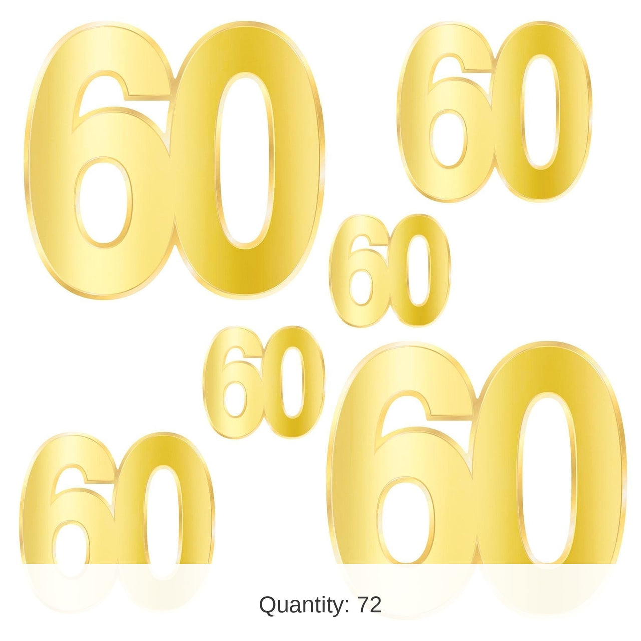 72 Pack Bulk Foil 60th Birthday Party Cutouts