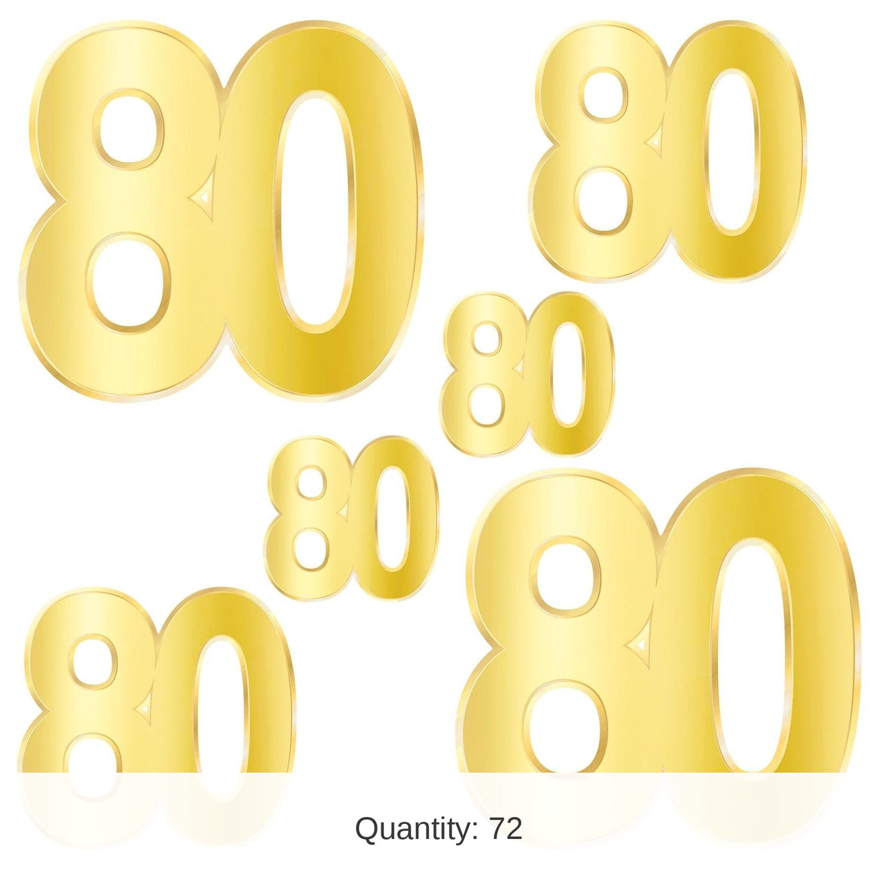72 Pack Bulk Foil 80th Birthday Party Cutouts