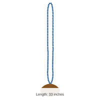 12 Pack Bulk Blue Party Bead Necklaces with Football Medallion