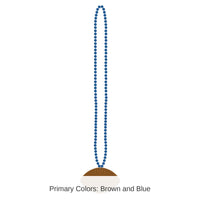 12 Pack Bulk Blue Party Bead Necklaces with Football Medallion