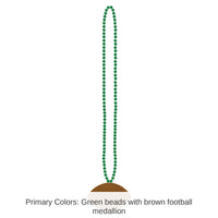 12 Pack Bulk Green Party Bead Necklaces with Football Medallion