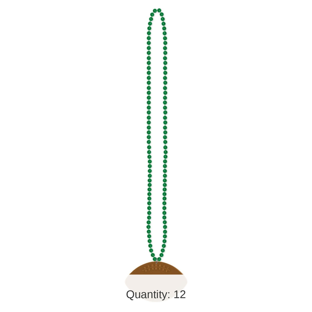 12 Pack Bulk Green Party Bead Necklaces with Football Medallion