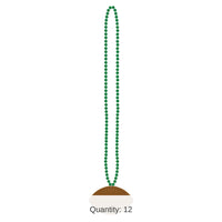12 Pack Bulk Green Party Bead Necklaces with Football Medallion