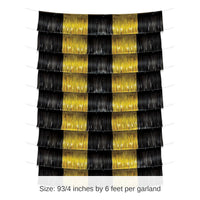 12 Pack Bulk Black and Gold Metallic Party Fringe Garland Backdrop