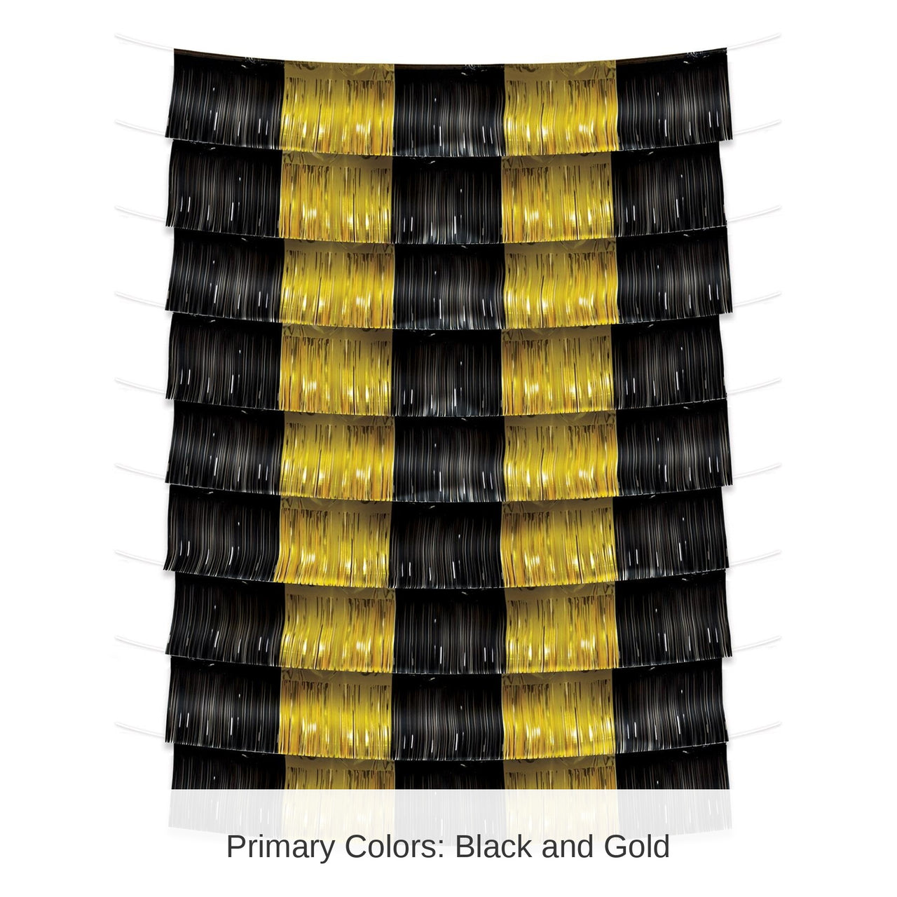 12 Pack Bulk Black and Gold Metallic Party Fringe Garland Backdrop