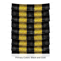 12 Pack Bulk Black and Gold Metallic Party Fringe Garland Backdrop