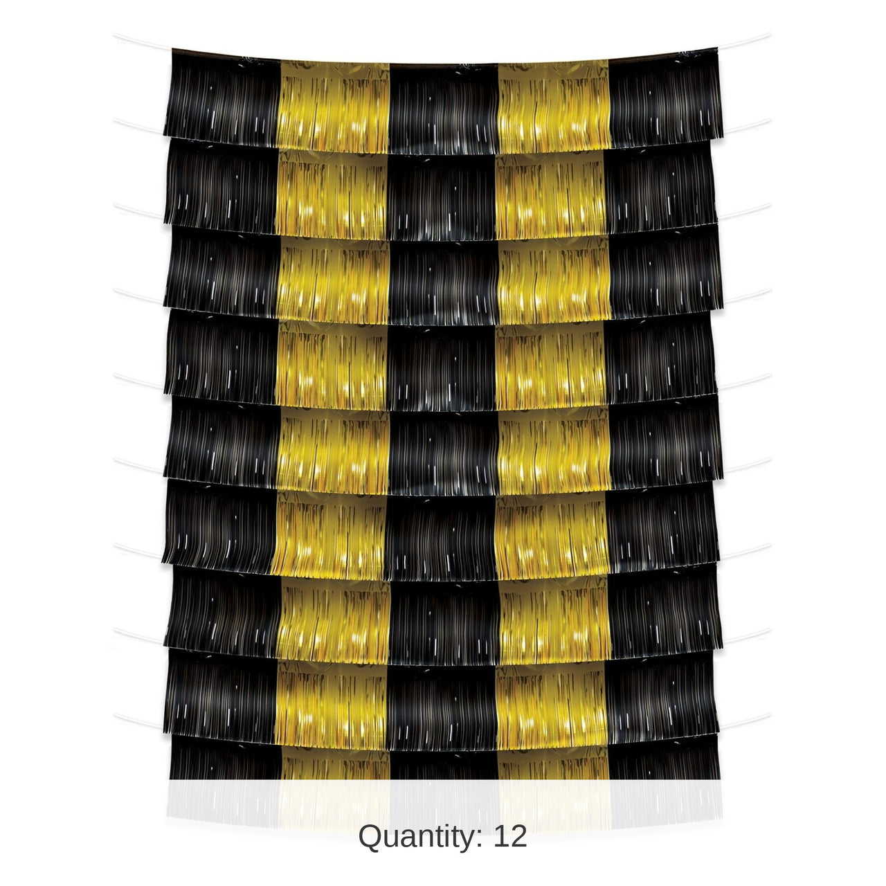 12 Pack Bulk Black and Gold Metallic Party Fringe Garland Backdrop