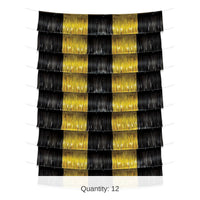 12 Pack Bulk Black and Gold Metallic Party Fringe Garland Backdrop