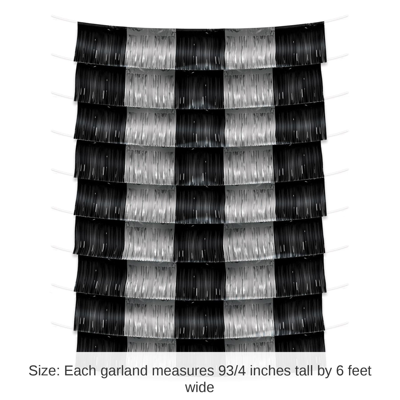 12 Pack Bulk Black and Silver Metallic Party Fringe Garland Backdrop