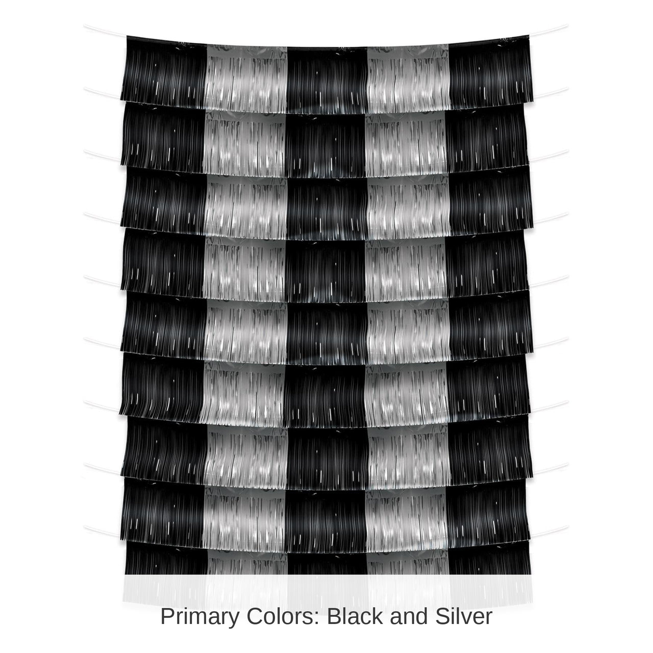 12 Pack Bulk Black and Silver Metallic Party Fringe Garland Backdrop