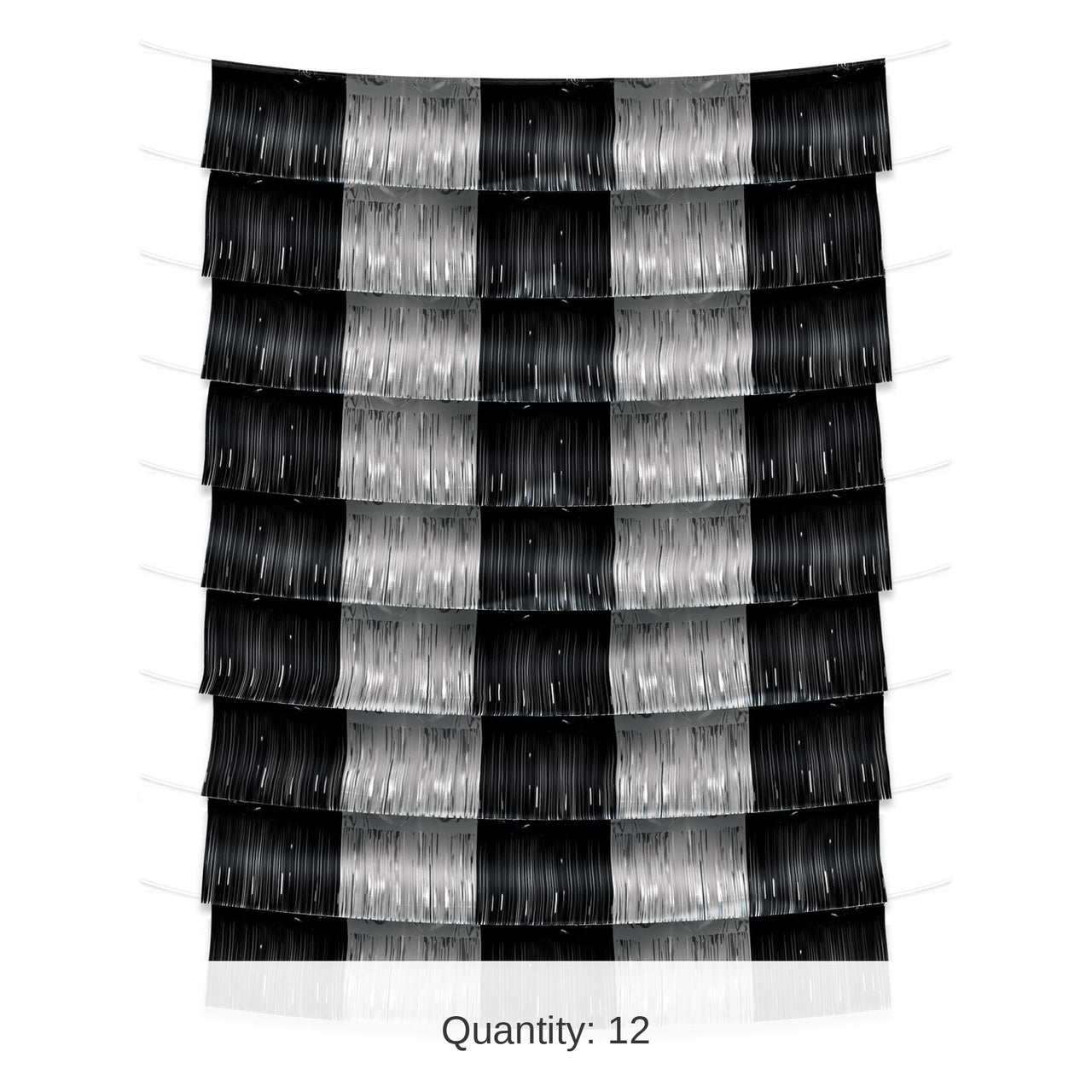 12 Pack Bulk Black and Silver Metallic Party Fringe Garland Backdrop