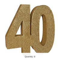 6 Pack Bulk 3-D Glittered 40th Birthday Party Centerpiece