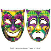 12 Pack Bulk Mardi Gras Jumbo Foil Comedy & Tragedy Face Cutouts