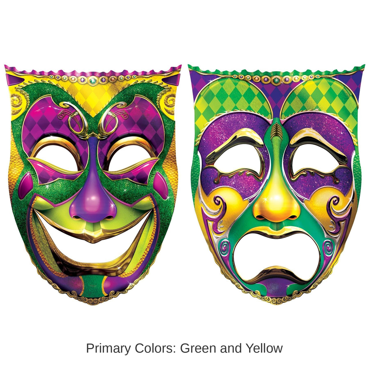 12 Pack Bulk Mardi Gras Jumbo Foil Comedy & Tragedy Face Cutouts
