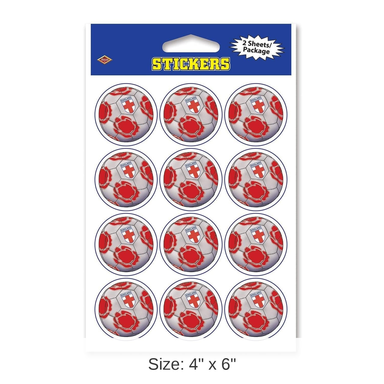 12 Pack Bulk Soccer Party Stickers - England 2 Sheets/Pack