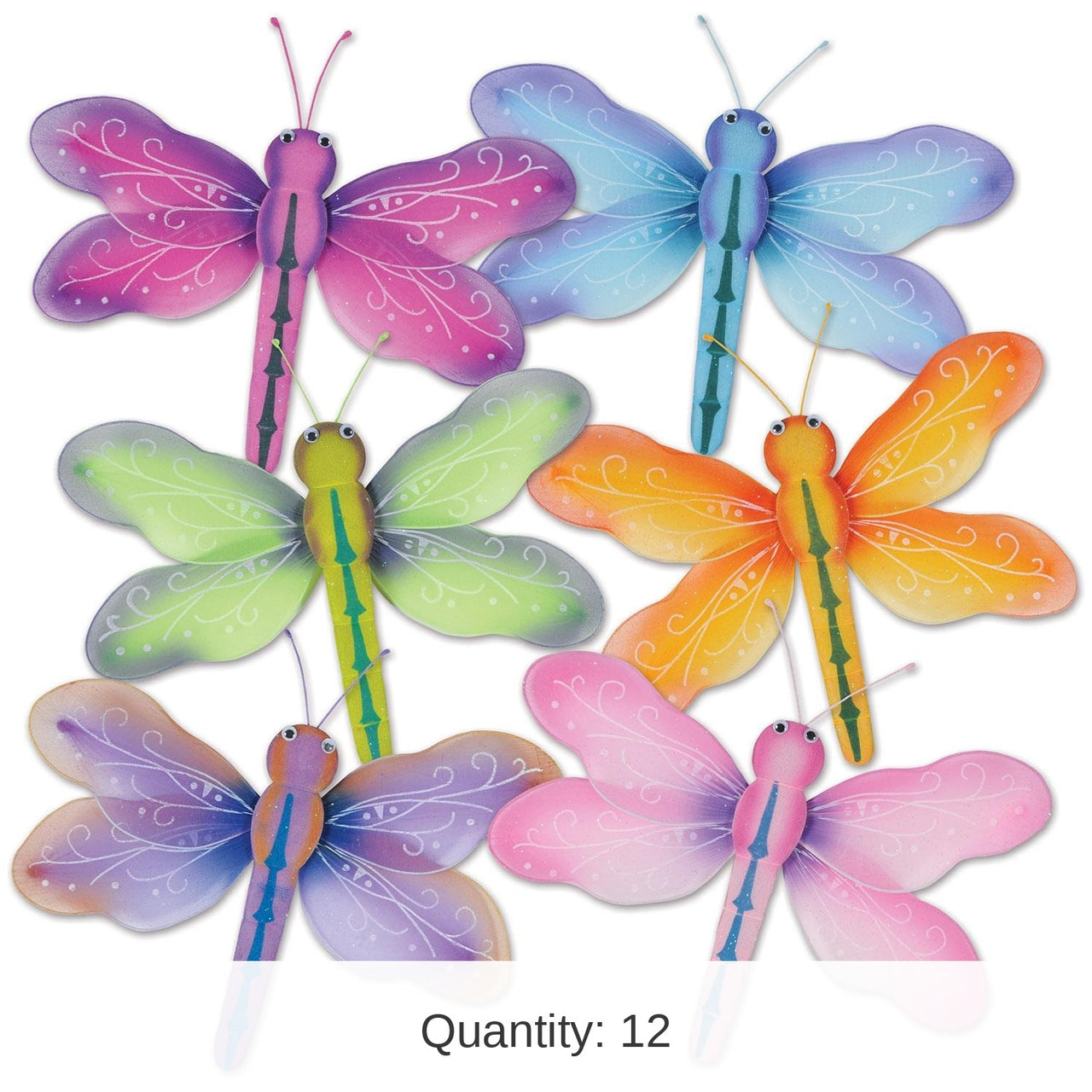 12 Pack Bulk Nylon Dragonfly Party Decoratiom
