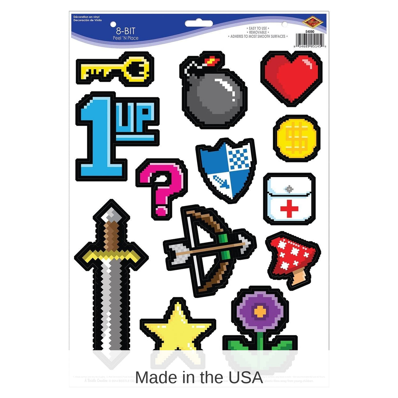 156 Piece Bulk 8-Bit Party Peel 'N Place Clings