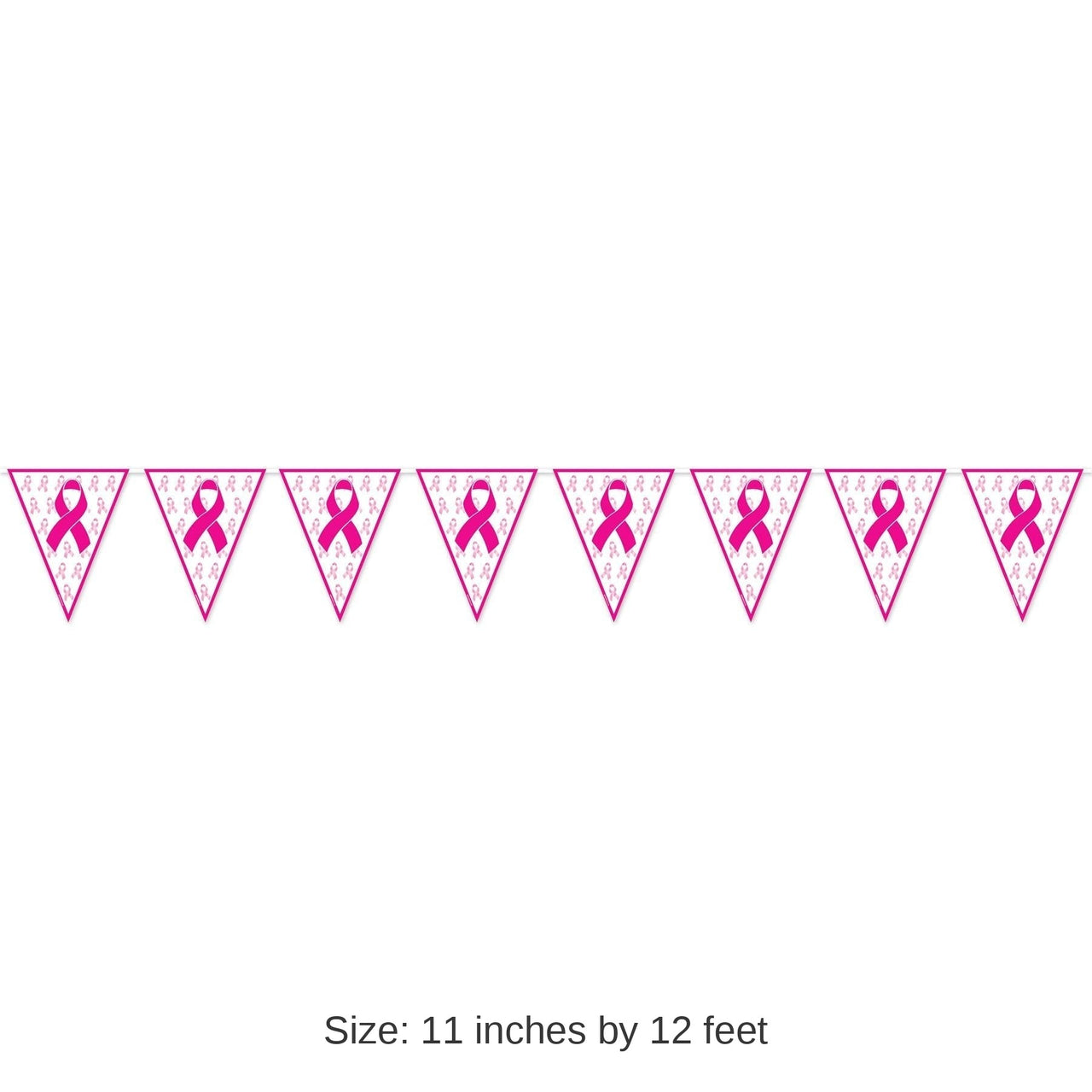 12 Pack Bulk Pink Ribbon Pennant Party Banner