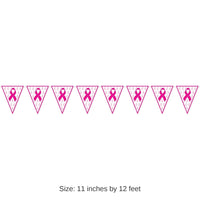 12 Pack Bulk Pink Ribbon Pennant Party Banner